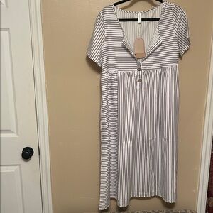 NWT ZoLucky Brand Navy and White Striped Midi Dress